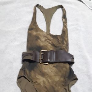 Ladies one piece bathing suit with belt.